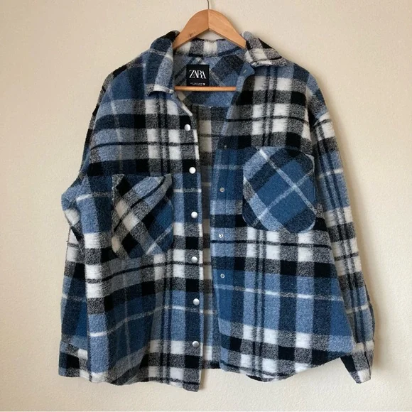 Zara Blue and White Plaid Utility Jacket - Picture 4 of 8